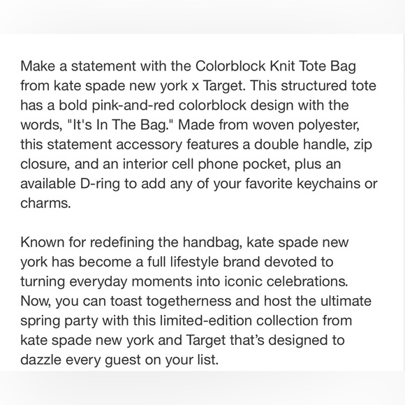 KATE SPADE X TARGET ITS IN THE BAG COLOR BLOCK KNIT TOTE - Picture 8 of 9